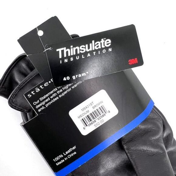 NWT Thinsulate BT Statements Leather Black Men’s Gloves Mittens medium 40 gram u - Picture 6 of 6